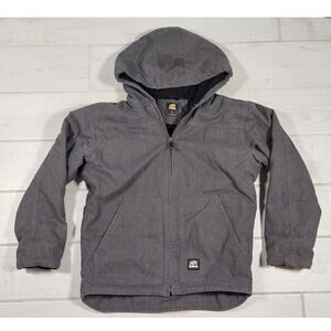Berne Canvas Work Jacket Youth Size 14-16 Large Lined Coat Hood Zip Grey Black